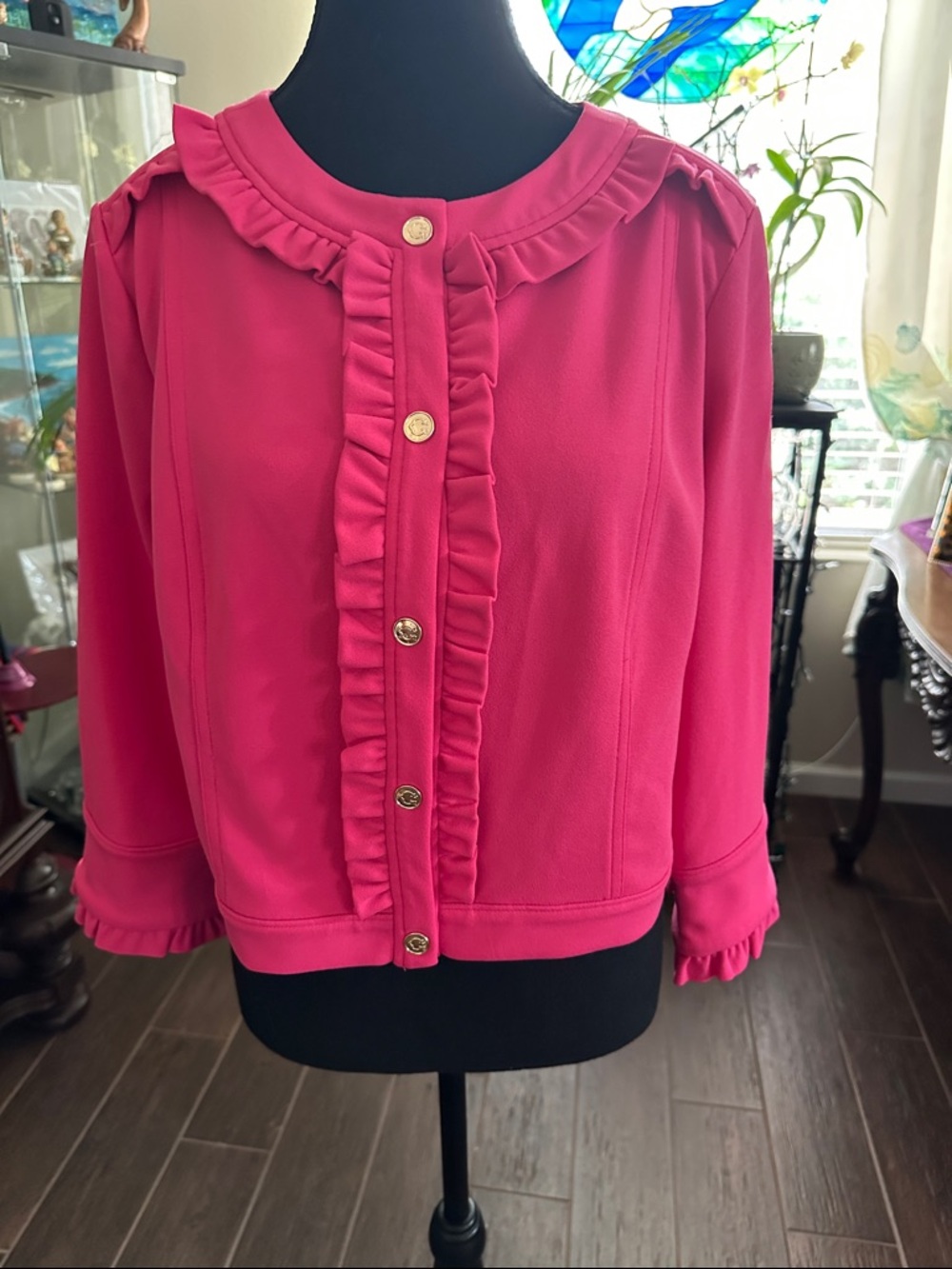Christian Siriano Bright Pink Ruffle-Trim Blazer Jacket